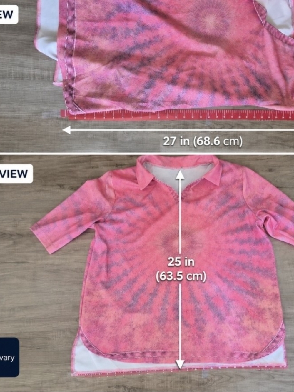Pink Tie-Dye Collared Polysester V-Neck Long Sleeve Top - Picture 4 of 4